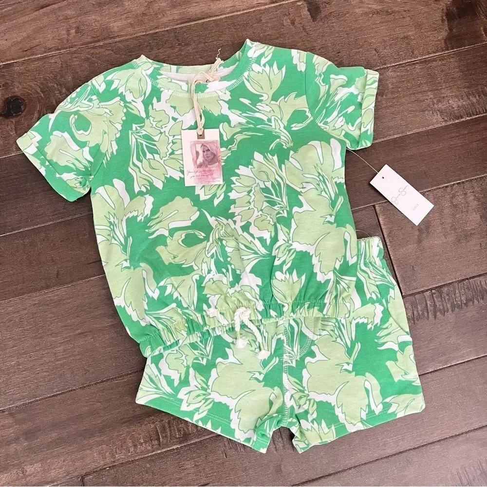 Jessica Simpson Matching Outfit Set Toddlers Girl 4T Tropical Floral Green Girls